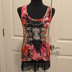 Women's Sleeveless Floral Top - Pink and Black